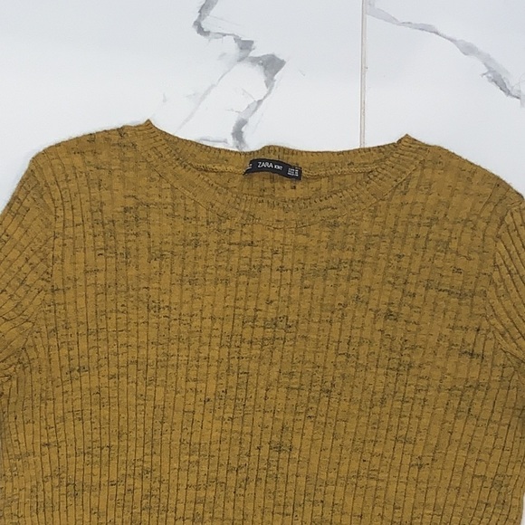 ZARA Knit Yellow Mustard Black Speckled Ribbed mini Sweater dress  Size Medium - Picture 5 of 12
